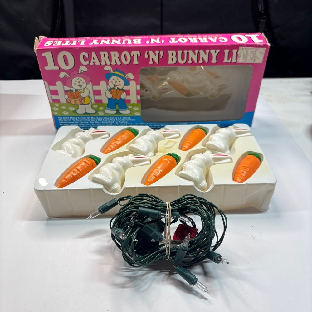 Vintage Carrot N Bunny Lights Blow Mold String Lights Easter - Picture 10 of 14